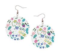 Colored Doodle Flowers Leather Round Earrings Color Valentine'S Day Festival Activities Fashion Women'S