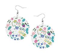 Colored Doodle Flowers Leather Round Earrings Color Valentine'S Day Festival Activities Fashion Women'S