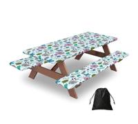 Colored Doodle Flowers Print Camping Essentials Waterproof Camping Table And Bench Cover With Drawstring Bag 183 Cm
