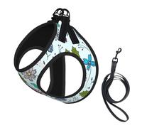 Colored Doodle Flowers Print Dog Harness Small Sized And Leash Set, Step In Soft Light Puppy Vest Breathable Mesh Pet Harness