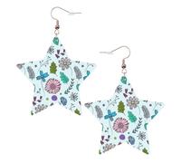 Colored Doodle Flowers Printed Leather Pierced Earring Set, 1 Pair Lightweight Bohemian Earrings Birthday Party Jewelry Gifts For Women
