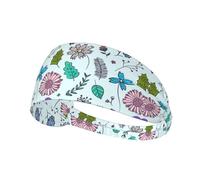 Colored Doodle Flowers Printed Running Headband Women, Foldable Adjustable Width, Non Slip for Workout Washing and Spa