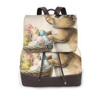 Colored egg rabbits in a bamboo basket Ladies Travel Fashion Back Pack,Casual backpack,Print Women's leather backpack for Work