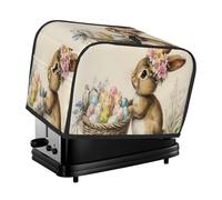 Colored Egg Rabbits In A Bamboo Basket Toaster Cover 2 Slice Kitchen Small Appliance Covers With Pockets Dust And Fingerprint Protectio