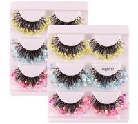 Colored False Eyelashes,2 Set 6 Pairs Glitter Eyelashes, 3D Soft & Safe Lash Cluster, Comfortable Colored Lashes with Glitter, Full Curly False Eyelash for Women and Girls