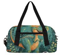 Colored Feather Liquid Kids Duffle Bag Boys Girls Small Sport Dance Gym Bag for Overnight Travel Weekender Carry On, Funny Dinosaur Soccer, 18.5"L x 9.4"W x 7.8"H