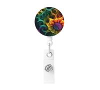 Colored Flower Badge Reel Retractable Badge Holders Lightweight ID Badge Reels Cute Nurse Name Card Holder with Keychain Funny ID Badge Clip for Men Women
