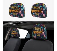 Colored Flower Women'S Day Message Head Rest Cover Car Accessories, 2 Pcs Car Seat Headrest Cover, Washable Headrest Protector Universal Fit To All Car Suvs Truck Van Vehicles Auto