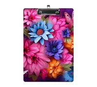 Colored Flowers Acrylic Clipboard A4, Durable Smooth Writing Board with Metal Clip, Portable Wall Mountable Document Clip Board for Office Classroom Nurses and Teachers