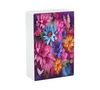 Colored Flowers Cigarette Case Waterproof Cigarette Protective Cover Push Open Cigarette Holder Case Crushproof Cigarette Box for Smoking Accessories 20 Capacity Normal Size