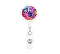 Colored Flowers Retractable Badge Reel Heavy Duty Badge Holder with Belt Clip Retractable Lanyards ID Card Holder with Keychain Name Badge Clips for Office Nurse Employee