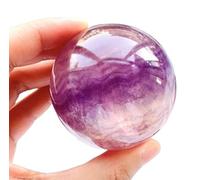 Colored Fluorite Engraved Crystal Ball with Wooden Stand, Polished Stone Sphere Sculpture Figurine for Feng Shui Home Office Table Display,6~7cm Gemstone Stone