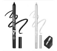 Colored Gel Glitter Eyeliner Pencils Pen Set, 2 Pcs Eyeliner Waterproof Lip Liner Eye Shadows Eyebrow Pencils Pen Eye Makeup (01 Black & 05 Silver)