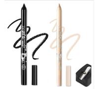 Colored Gel Glitter Eyeliner Pencils Pen Set, 2 Pcs Eyeliner Waterproof Lip Liner Eye Shadows Eyebrow Pencils Pen Eye Makeup (01 Black & 03 White)