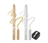 Colored Gel Glitter Eyeliner Pencils Pen Set, 2 Pcs Eyeliner Waterproof Lip Liner Eye Shadows Eyebrow Pencils Pen Eye Makeup (04 Gold & 05 Silver)