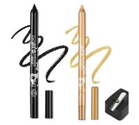 Colored Gel Glitter Eyeliner Pencils Pen Set, 2 Pcs Eyeliner Waterproof Lip Liner Eye Shadows Eyebrow Pencils Pen Eye Makeup (01 Black & 04 White)