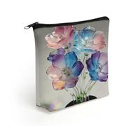 Colored Glass Flowers Makeup Bag with Sturdy Zipper，Linen Material Storage Bag,Large Capacity And Multi-Purpose Cosmetic Bag for Daily Life, Travel, Outings, Business Trips And Other Occasions