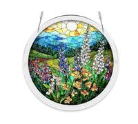 Colored Glass Window Hanging, Life Tree Suncatcher Light Catcher, Stained Glass Panel Decor for Home Garden Patio, Rainbow Maker Gift (Blackish Green)