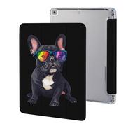 Colored Glasses French Bulldog Cute Protective Case Compatible for IPAD 2017/2018/Air1/Air2 (9.7in) Trifold Tablet Cover Non-Slip Cases