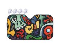 Colored Graffiti Skull Head Car Windshield Sun Shade, Accordion Foldable Auto Sun Visor Protector For Car Truck Suv, Uv & Sun Blocker, Keeps Vehicle Cool, Easy To Install & Store 55" X 30"