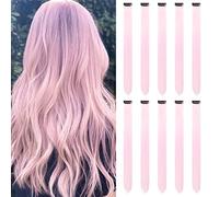 Colored Hair Extensions Clip In for Girls 22 Inch Colorful Straight Hair Extensions for Party Highlights Hair Accessories Hair Pieces for Women（10 PCS Pink)
