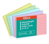 Colored Index Cards 4x6 Lined Ruled Flash Note Cards 100 Count, 5 Pastel Colors Assorted, 220 GSM Heavy Weight
