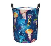 Colored jellyfish Laundry Basket Hamper Waterproof Dirty Clothes Hamper Collapsible Washing Bin Clothes Bag with Handles Freestanding Laundry Hamper for Bathroom Bedroom Dorm