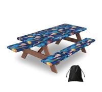 Colored Jellyfish Print Camping Essentials Waterproof Camping Table And Bench Cover With Drawstring Bag 183 Cm