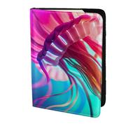 Colored jellyfish print Travel Wallet Passport Holder Case for Family Leather Passport Cover for Men Women, Black, One Size