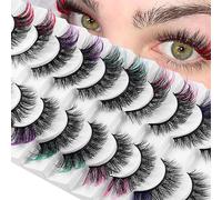 Colored Lashes,10 Pairs 5D Russian Strip Lashes Faux Mink False Eyelashes Fluffy Dramatic Strip Lashes Fluffy Wispy Eyelashes for Christmas Halloween Party Cosplay