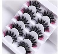 Colored Lashes, 5D False Lashes with Color Faux Mink Eyelashes Wispies Fluffy Colored Eyelashes Dramatic Strip Lashes for Christmas Cosplay Costumes Fake Eyelashes 5 Pairs Pack (Pink)