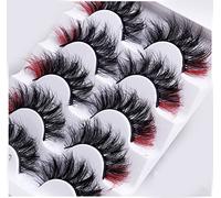Colored Lashes, 5D False Lashes with Color Faux Mink Eyelashes Wispies Fluffy Colored Eyelashes Dramatic Strip Lashes for Christmas Cosplay Costumes Fake Eyelashes 5 Pairs Pack (Red)