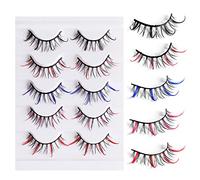 Colored Lashes, 5D False Lashes with Color Faux Mink Eyelashes Wispies Fluffy Colored Eyelashes Dramatic Strip Lashes for Christmas Cosplay Costumes Fake Eyelashes 5 Pairs Pack (Mix color5)