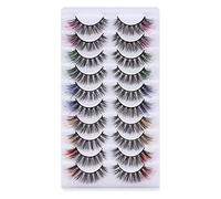 Colored Lashes, False Eyelashes with Color, Fluffy 5D Volume Curly Faux Mink Eyelashes 10 Pairs Cat-Eye Cosplay Makeup Lashes (Mixed Color 10 Pairs)