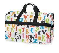 Colored Letters on White Travel Duffel Bag for Men Women Boys Girls Teens,Oversized Sports Gym Bag with Shoes Compartment Overnight Weekend Yoga Workout Bag Training Handbag
