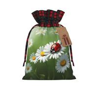 Colored Linen Ladybug on Daisy Flower Print Gift Bag With Binding Edge For Christmas,Wedding,Birthday Gift Bags S
