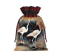 Colored Linen two Japanese cranes flying traditional painting Print Gift Bag With Binding Edge For Christmas Wedding Birthday Gift Bags S