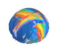 Colored lines One Size Double-layer shower cap prevents hair from getting tangled during showering and skincare.