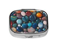 Colored Marble Print Square Metal Pill Box Decorative Pill Case - Carry Your Meds in Style (Rectangular)