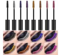 Colored Mascara Sets, 8 Colors Colorful Mascara Set, Red Pink Purple Blue White Black Colorful Mascara Charming Waterproof Smudge-proof 4D Mascara Rainbow Colorful Fiber for Eyelash Eye Makeup