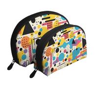 Colored Memphis Portable Shell Cosmetic Bag Set - Travel Makeup Organiser with Zipper & Inner Compartments