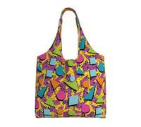 Colored Memphis Print Canvas Tote Bags for Women Reusable Grocery Bag Large Gym Canvas Cloth Pouchportable Shopping Handbag