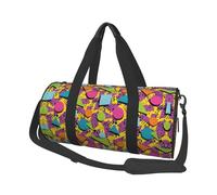 Colored Memphis Print Round Duffel Bag, Canvas Overnight Travel Tote Bag, Waterproof and Tear-Resistant.Foldable Weekend Travel Bag