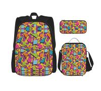 Colored Memphis School Bag Pencil Case Lunch Bag Combinationbackpack for Kids School Bookbag