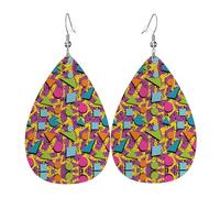 Colored Memphis Teardrop Leather Earrings Ladies Print Pendant With Hook Fashion Vintage Party Daily Wear