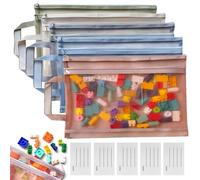 Colored Mesh Zipper Pouch Bags - 5PCS A4 Double-Layer Nylon Puzzle Building Block Sets Toy Storage & Organization For Lego, Breathable Through Zipper Pouch with Handle Pocket for School Office Games