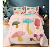 Colored Mushrooms King Size Duvet 10.5 Tog Childlike Microfibre Coverless Duvet Suitable for All Seasons Lightweight Comfortable Reversible Washable King Quilt with 2 Pillowcase YUb1151