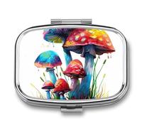 Colored Mushrooms Pill Case Travel Portable Pocket Pill Box 2 Compartment Medicine Case Large Capacity Daily Pill Cases Vitamin Organizer Medicine Organizer Small Pill Box