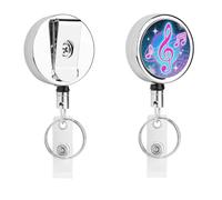 Colored Musical Notes Retractable Work Badge Holder Keychain Badge Reel 24.4" Cord & 360° Swivel Alligator Clip Heavy Duty Id Name Tag Holder for Nurses Doctors Teachers Office Workers