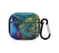 Colored Peacock Bluetooth Earbuds Case Cover Full Body Shockproof Protection Hard Case Support Wireless Charging with Keychain Personalized Gift for AirPods 3